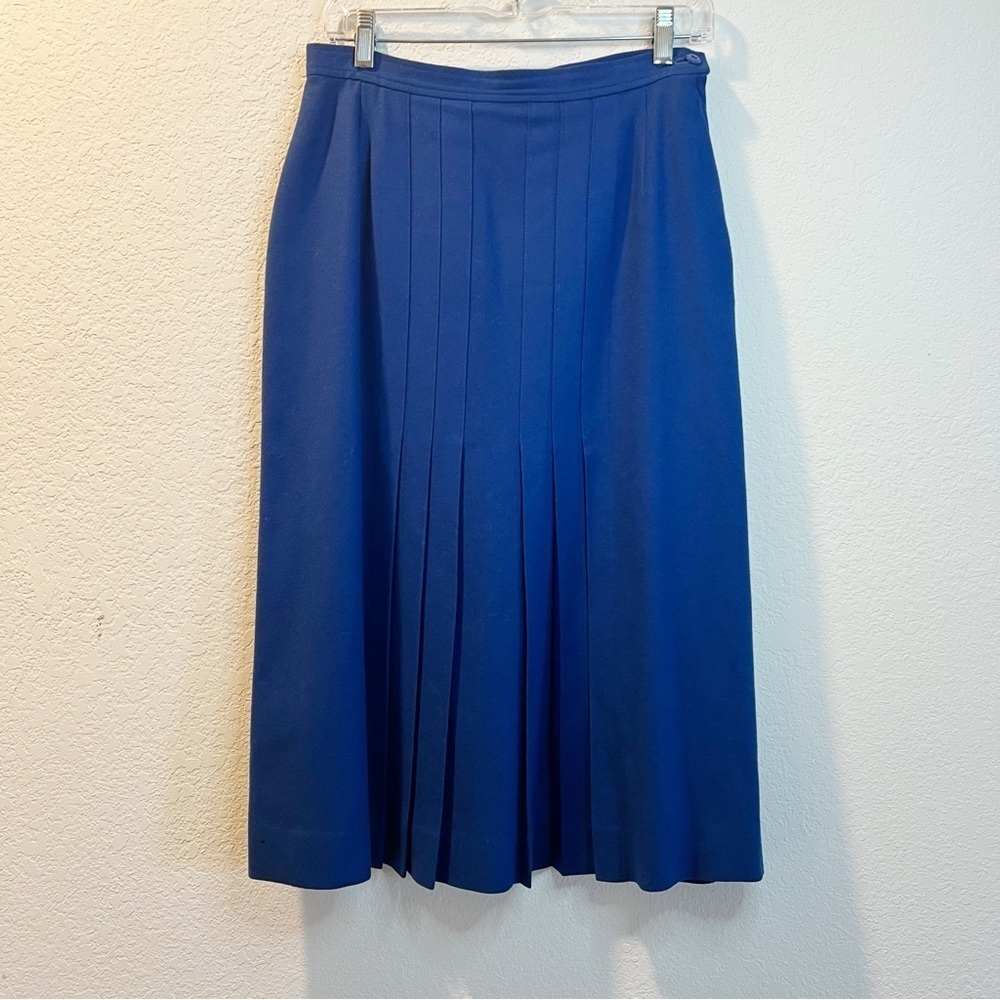 Women’s vintage Pendleton blue wool pleated front midi skirt size 12